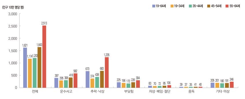 external_image 그림입니다. 원본 그림의 이름: 보도 5-청장년(19-64세) 손상환자의 주요 손상원인별 입원율 연령별 사본.jpg 원본 그림의 크기: 가로 3307pixel, 세로 1378pixel 사진 찍은 날짜: 2026년 06월 09일 오후 7:06 프로그램 이름 : Adobe Photoshop CS6 (Windows) 색 대표 : sRGB