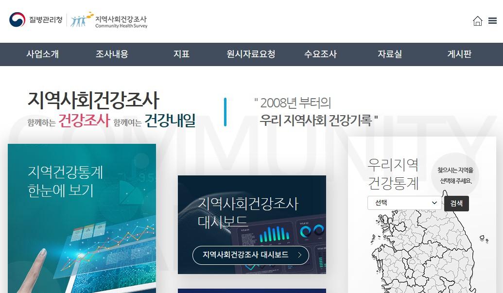지역사회건강조사홍보 홈페이지 메인화면 이미지입니다.