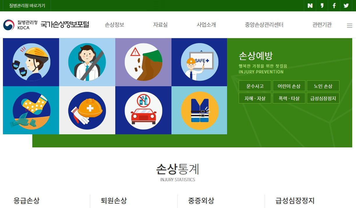 국가손상정보포털 홈페이지 메인화면 이미지입니다.