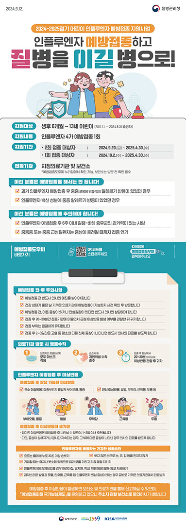 2024-2025절기 인플루엔자 국가예방접종사업 안내문(어린이)