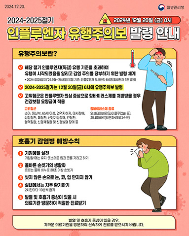 인플루엔자 유행주의보 발령 안내